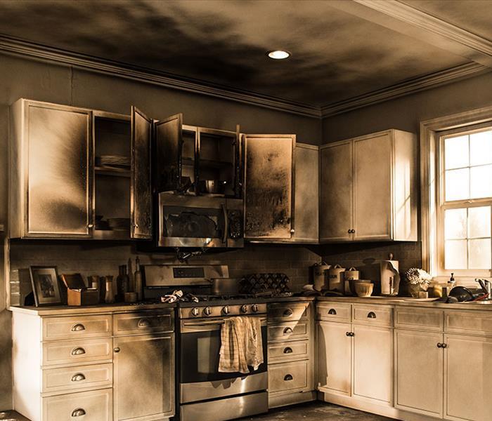 smoke damage inside a kitchen